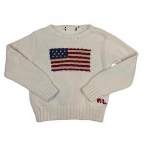 Vintage Polo Ralph Lauren Kids Cream Knit Sweater with American Flag
